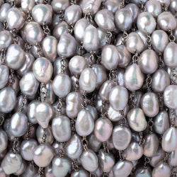 9-10mm Silver Baroque Pearls on Black Gold over .925 Silver Chain (ONLINE ORDER ONLY)