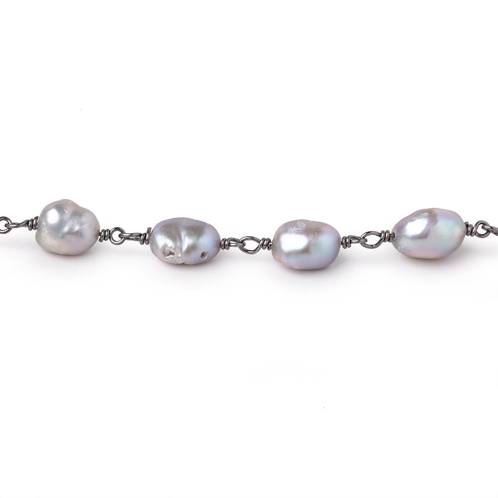 9-10mm Silver Baroque Pearls on Black Gold over .925 Silver Chain (ONLINE ORDER ONLY)