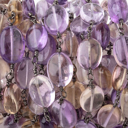 9-11mm Ametrine Plain Oval Beads on Black Gold over .925 Silver Chain (ONLINE ORDER ONLY)