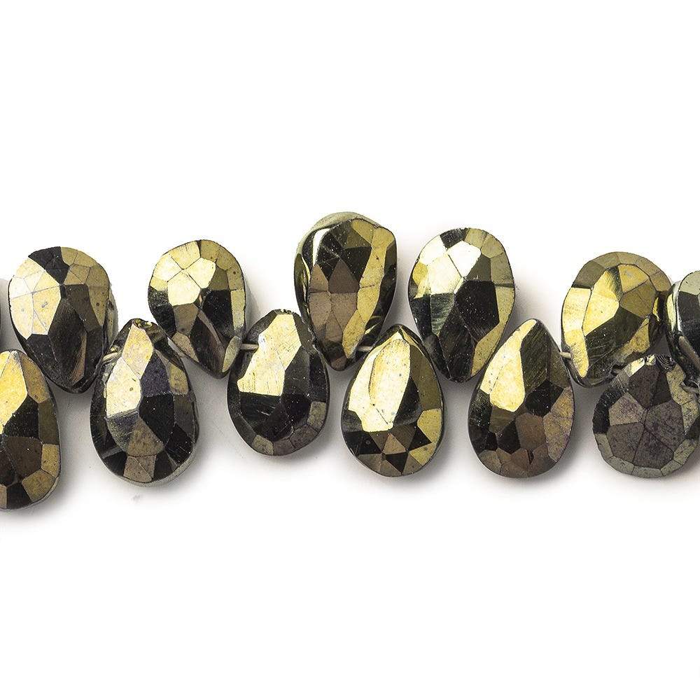 9 - 11mm Golden Metallic Black Spinel Faceted Pear Beads 8 inch 49 pieces (ONLINE ORDER ONLY)