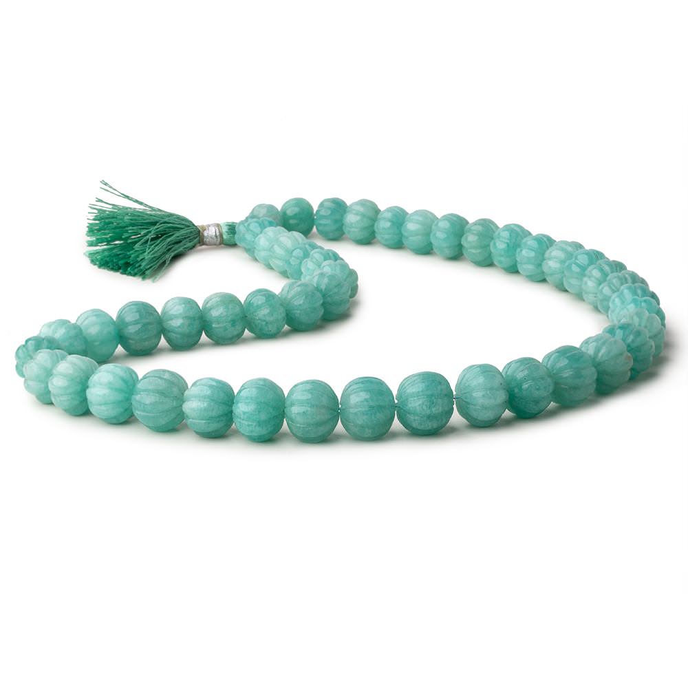 9-12mm Amazonite hand carved Melon rondelles 16 inch 46 beads AAA (ONLINE ORDER ONLY)