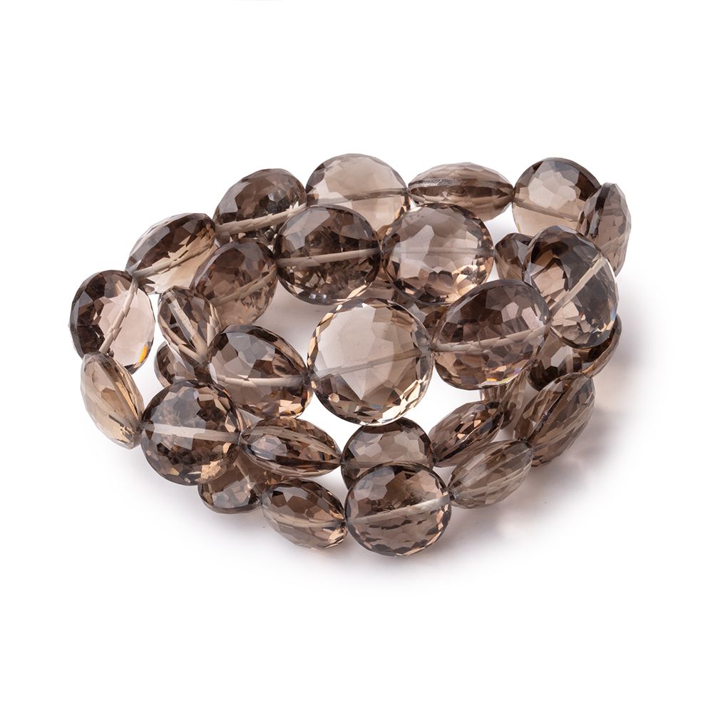 9-14.5mm Smoky Quartz Faceted Coin Beads 16 inch 36 pieces (ONLINE ORDER ONLY)