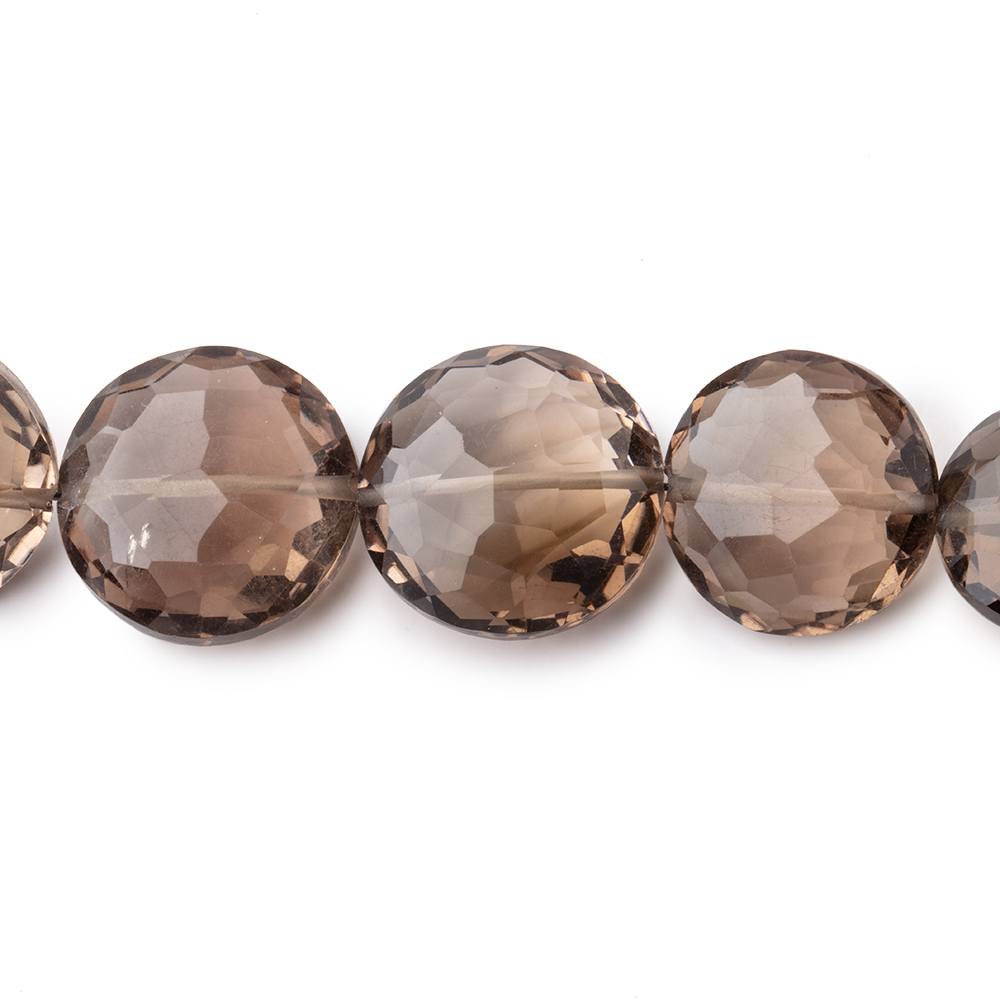 9-14.5mm Smoky Quartz Faceted Coin Beads 16 inch 36 pieces (ONLINE ORDER ONLY)