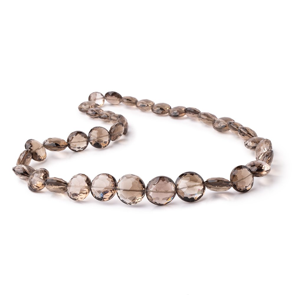 9-14.5mm Smoky Quartz Faceted Coin Beads 16 inch 36 pieces (ONLINE ORDER ONLY)
