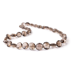 9-14.5mm Smoky Quartz Faceted Coin Beads 16 inch 36 pieces (ONLINE ORDER ONLY)