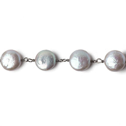 9-9.5mm Silver iridescent Coin Pearl Black Gold .925 Chain (ONLINE ORDER ONLY)