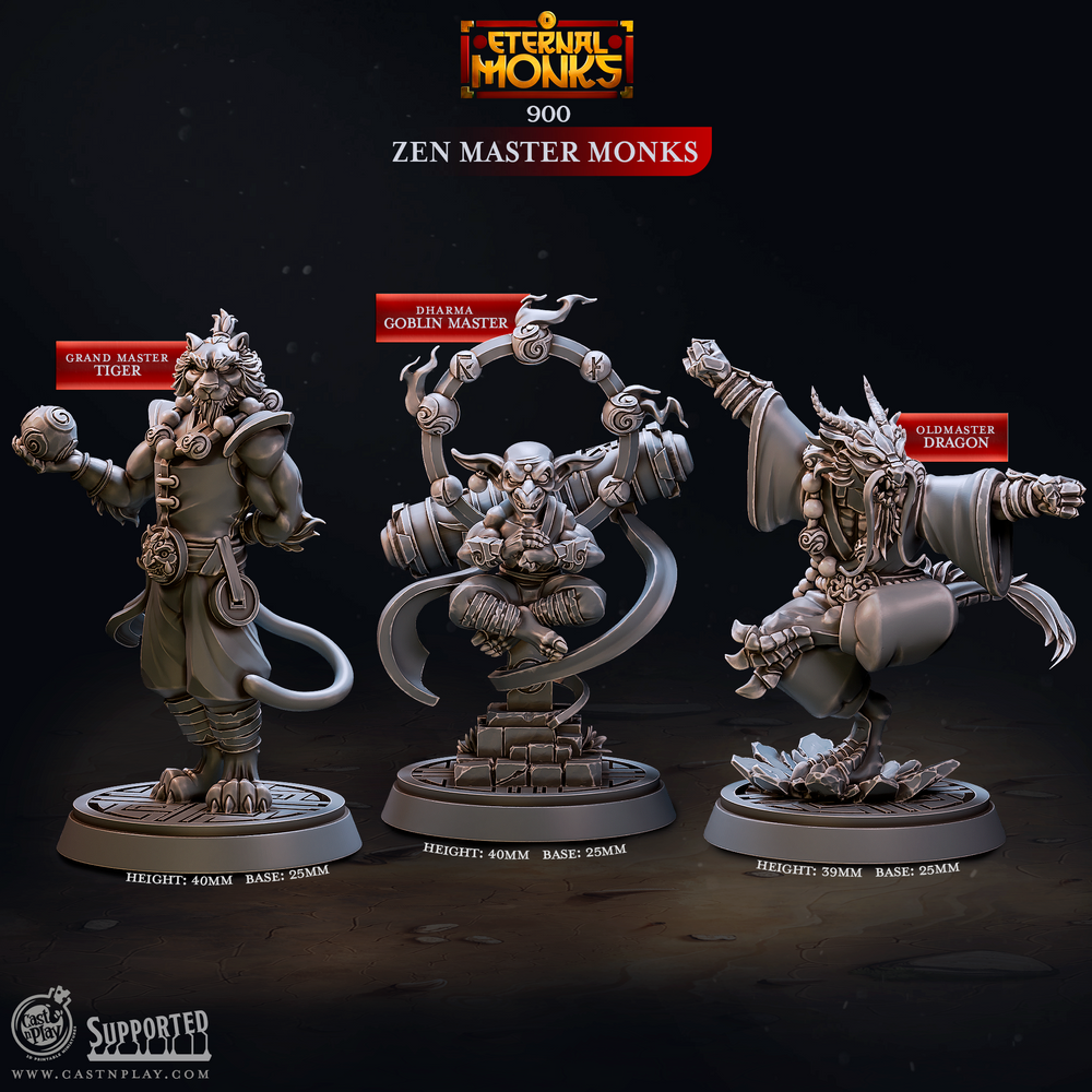 3D Printed Cast n Play Zen Master Monks Eternal Monks Set 28mm 32mm D&D (Online Only)
