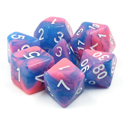 Miami Vice Blue/Pink Glitter/Swirl  7-Dice Set by HendgaDice (Online Only)