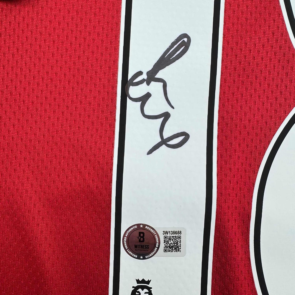 Framed Autographed/Signed Paul Scholes 35x39 Manchester United Red Soccer Jersey Beckett BAS COA