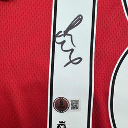 Framed Autographed/Signed Paul Scholes 35x39 Manchester United Red Soccer Jersey Beckett BAS COA