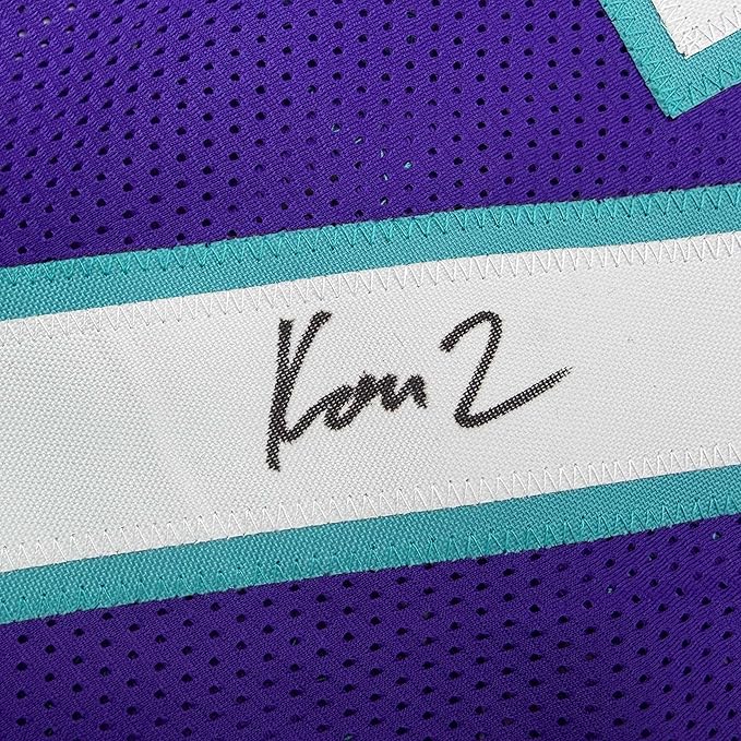 Framed Autographed/Signed Kon Knueppel 35x39 Charlotte Purple Basketball Jersey JSA COA
