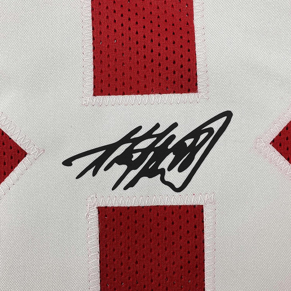 Framed Facsimile Autographed Adrian Peterson 35x39 Oklahoma Red Reprint Laser Auto College Football Jersey (ONLINE ORDER ONLY)