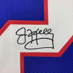 Framed Facsimile Autographed Jim Kelly 35x39 Buffalo Blue Reprint Laser Auto Football Jersey (ONLINE ORDER ONLY)