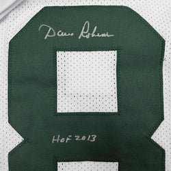 Framed Autographed/Signed Dave Robinson 35x39 HOF 13 Green Bay White Football Jersey JSA COA