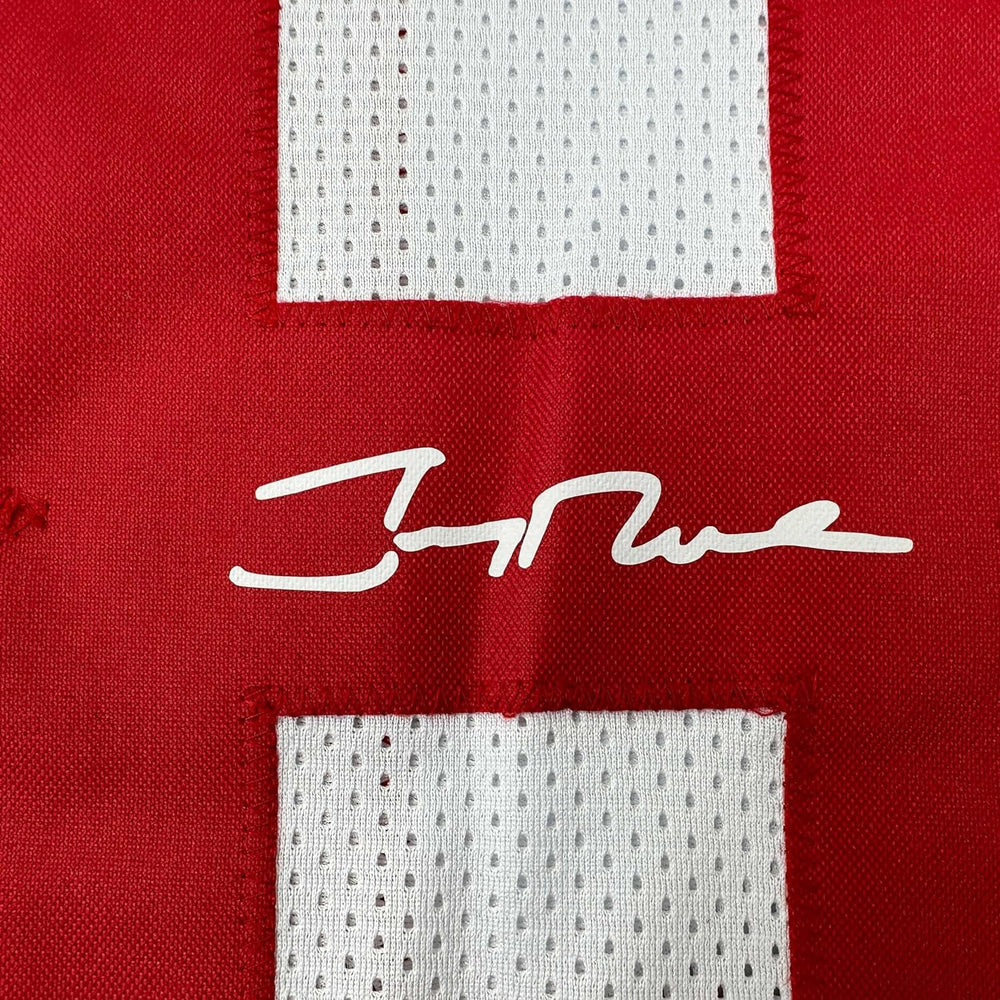 Framed Facsimile Autographed Jerry Rice 35x39 San Francisco White Reprint Laser Auto Football Jersey (ONLINE ORDER ONLY)