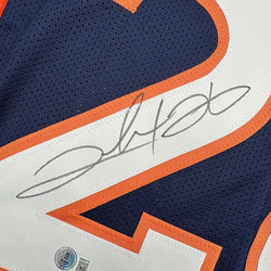 Framed Autographed/Signed Clinton Portis 35x39 Denver Blue Football Jersey Beckett BAS COA