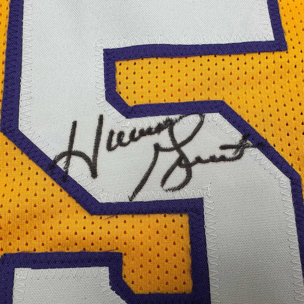 Framed Autographed/Signed Horace Grant 35x39 Los Angeles Yellow Basketball Jersey JSA COA