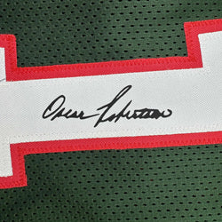 Framed Facsimile Autographed Oscar Robertson 35x39 Milwaukee Green Reprint Laser Auto Basketball Jersey (ONLINE ORDER ONLY)