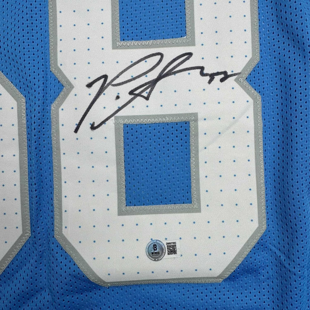 Framed Autographed/Signed Penei Sewell 35x39 Detroit Blue Current Football Jersey Beckett BAS COA