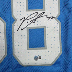 Framed Autographed/Signed Penei Sewell 35x39 Detroit Blue Current Football Jersey Beckett BAS COA