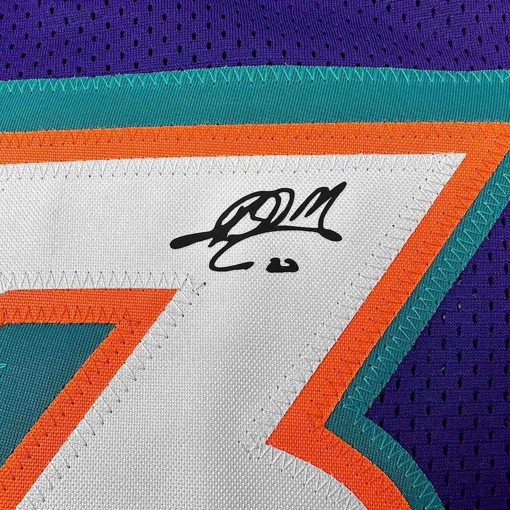 Framed Facsimile Autographed Karl Malone 35x39 Utah Jazz Reprint Laser Auto Basketball Jersey (ONLINE ORDER ONLY)