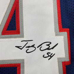 Framed Facsimile Autographed Tedy Bruschi 35x39 New England Blue Reprint Laser Auto Football Jersey (ONLINE ORDER ONLY)