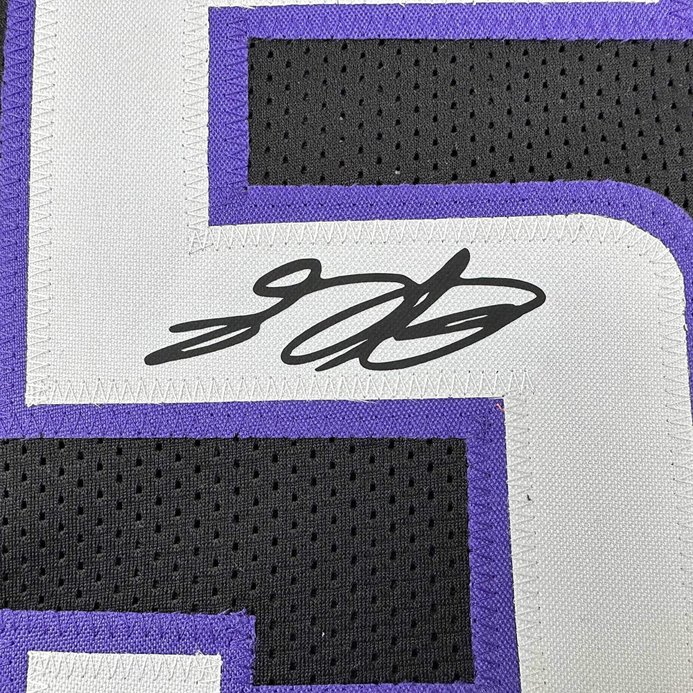 Framed Facsimile Autographed De'Aaron Fox 35x39 Sacramento Black Reprint Laser Auto Basketball Jersey (ONLINE ORDER ONLY)