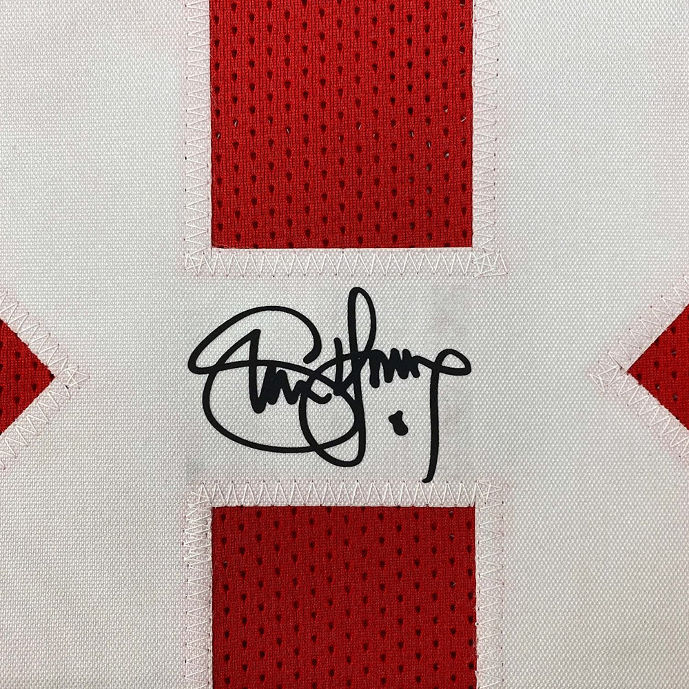 Framed Facsimile Autographed Steve Young 35x39 San Francisco Red Reprint Laser Auto Football Jersey Size Men's XL (ONLINE ORDER ONLY)