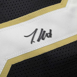 Framed Autographed/Signed Travis Hunter 35x39 Colorado Black College Football Jersey Beckett BAS COA