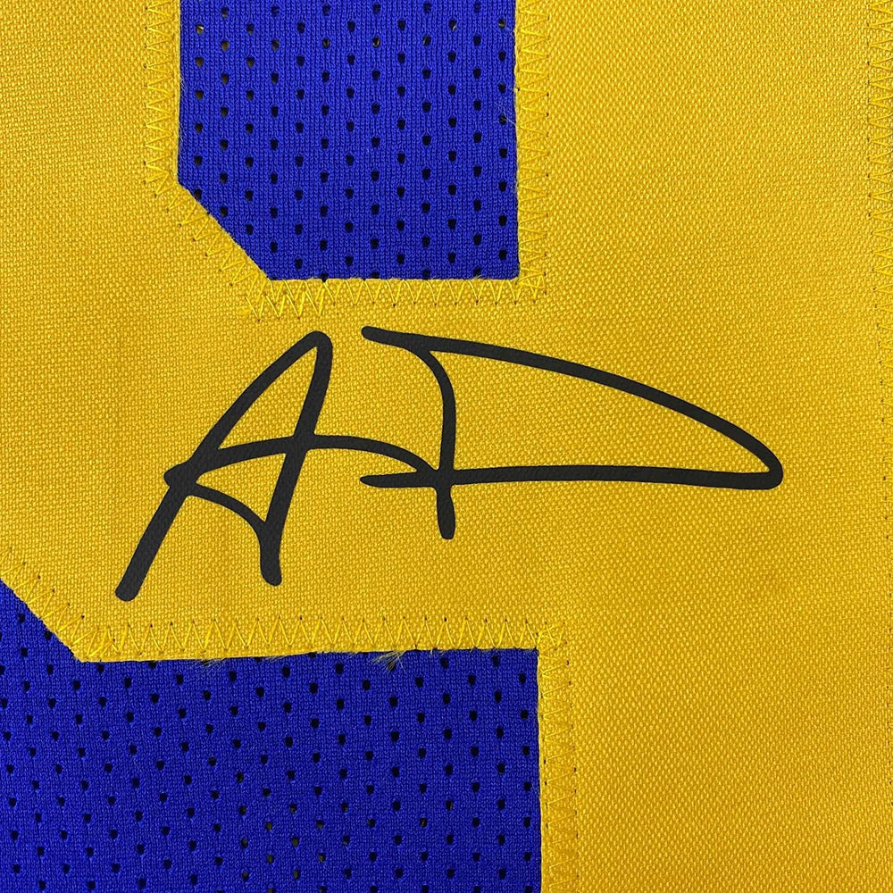 Framed Facsimile Autographed Aaron Donald 35x39 Los Angeles LA Royal Blue Retro Reprint Laser Auto Football Jersey (ONLINE ORDER ONLY)