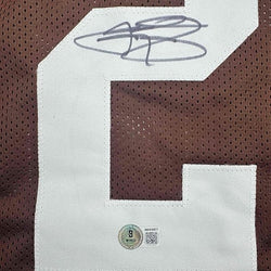 Framed Autographed/Signed Johnny Manziel 35x39 Cleveland Football Brown Jersey Beckett BAS COA
