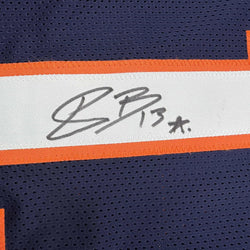 Framed Autographed/Signed Pat Bryant II 35x39 Denver Blue Pro Cut Football Jersey JSA COA