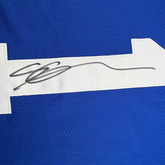 Framed Autographed/Signed Ahmad Sauce Gardner 35x39 Indianapolis Blue Football Jersey Beckett BAS COA