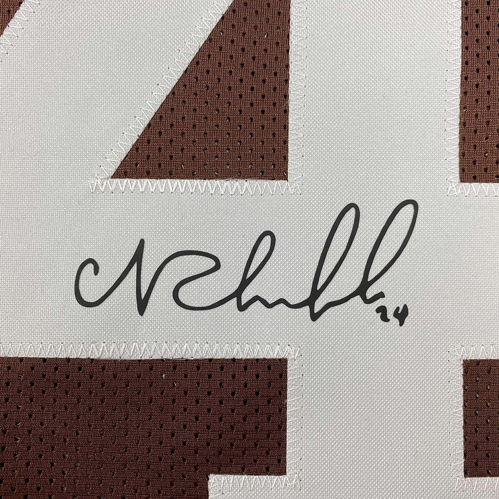 Framed Facsimile Autographed Nick Chubb 35x39 Cleveland Brown Reprint Laser Auto Football Jersey (ONLINE ORDER ONLY)