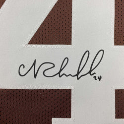 Framed Facsimile Autographed Nick Chubb 35x39 Cleveland Brown Reprint Laser Auto Football Jersey (ONLINE ORDER ONLY)