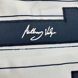 Framed Facsimile Autographed Anthony Volpe 35x39 New York Pinstripe Reprint Laser Auto Baseball Jersey (ONLINE ORDER ONLY)