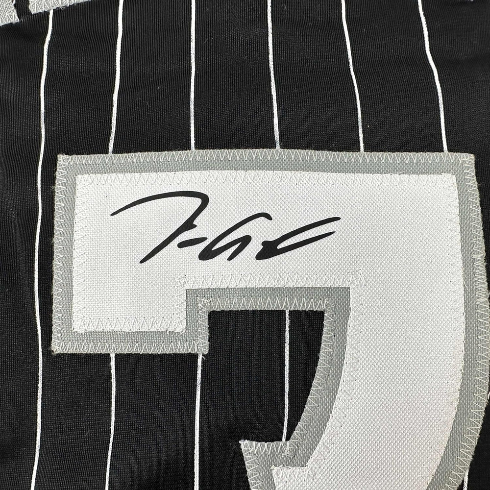 Framed Facsimile Autographed Tim Anderson 35x39 Chicago Black Pinstripe City Connect Reprint Laser Auto Baseball Jersey (ONLINE ORDER ONLY)