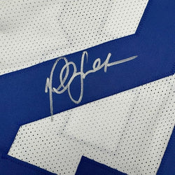 Framed Autographed/Signed Marshall Faulk 35x39 St. Louis Retro White Football Jersey Beckett BAS COA