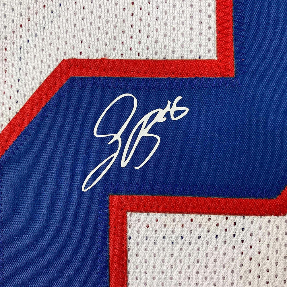 Framed Facsimile Autographed Saquon Barkley 35x39 New York Color Rush White Reprint Laser Auto Football Jersey (ONLINE ORDER ONLY)