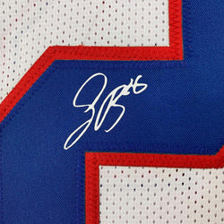 Framed Facsimile Autographed Saquon Barkley 35x39 New York Color Rush White Reprint Laser Auto Football Jersey (ONLINE ORDER ONLY)