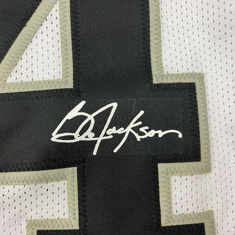 Framed Facsimile Autographed Bo Jackson 35x39 Oakland Las Vegas White Reprint Laser Auto Football Jersey (ONLINE ORDER ONLY)