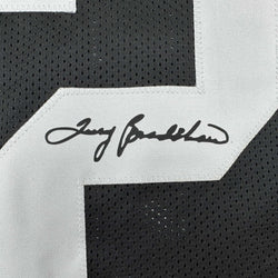 Framed Facsimile Autographed Terry Bradshaw 35x39 Pittsburgh Black Reprint Laser Auto Football Jersey (ONLINE ORDER ONLY)