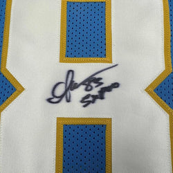 Framed Autographed/Signed Anthony Miller 35x39 San Diego Los Angeles LA Powder Blue Football Jersey JSA COA