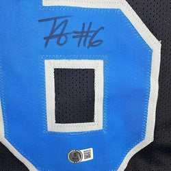 Framed Autographed/Signed Terrion Arnold 35x39 Detroit Black Football Jersey Beckett BAS COA