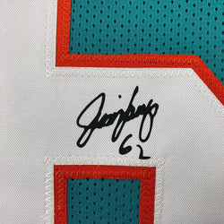 Framed Facsimile Autographed Jim Langer 35x39 Miami Teal Reprint Laser Auto Football Jersey (ONLINE ORDER ONLY)