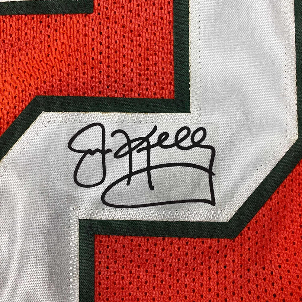 Framed Facsimile Autographed Jim Kelly 35x39 Miami Orange Reprint Laser Auto College Football Jersey (ONLINE ORDER ONLY)