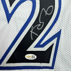 Framed Autographed/Signed Kevin Garnett 35x39 Minnesota White Basketball Jersey JSA COA