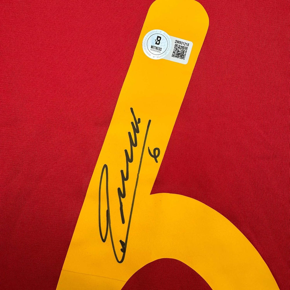 Framed Autographed/Signed Andres Iniesta 35x39Spain Red World Cup Soccer Futbol Jersey Beckett BAS COA