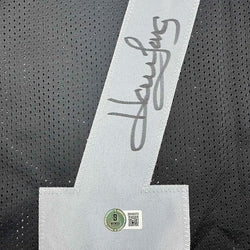 Framed Autographed/Signed Howie Long 35x39 Oakland White Football Jersey Beckett BAS COA