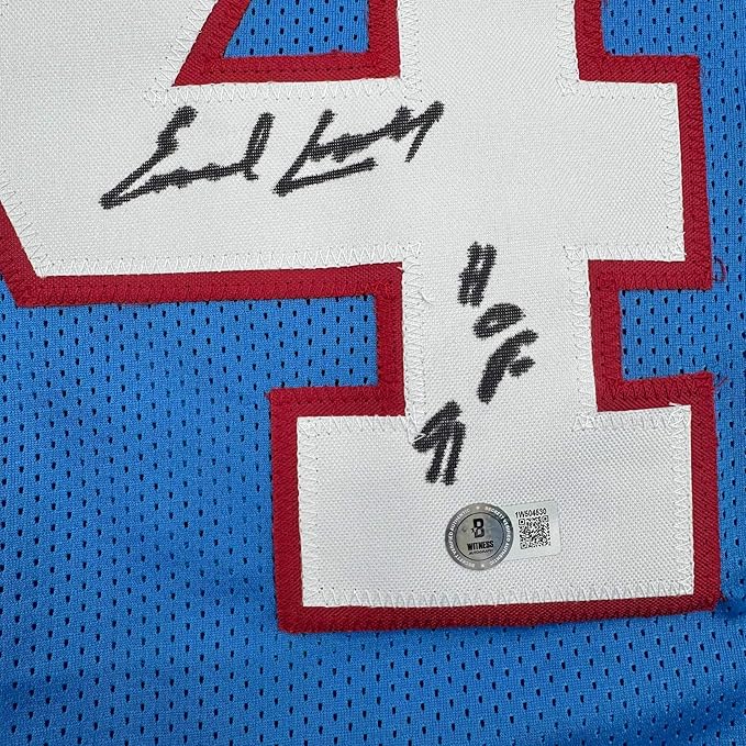 Framed Autographed/Signed Earl Campbell HOF 91 35x39 Houston Blue Stat Football Jersey JSA COA